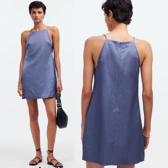 Madewell NWT High-Neck Mini Dress Sunfaded Indigo size 0 - Picture 1 of 7